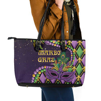Mardi Gras Leather Tote Bag Luxury Mask Fleur De Lis - Wonder Print Shop