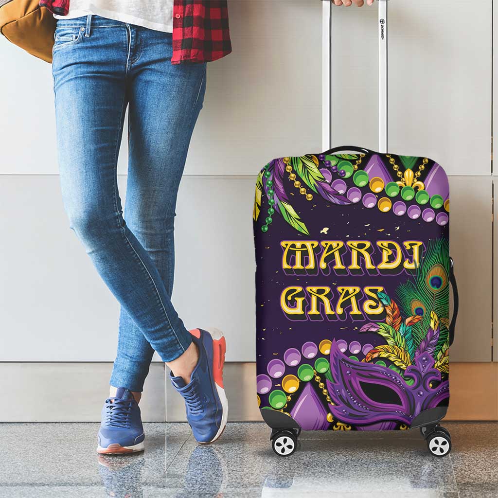 Mardi Gras Luggage Cover Luxury Mask Fleur De Lis - Wonder Print Shop