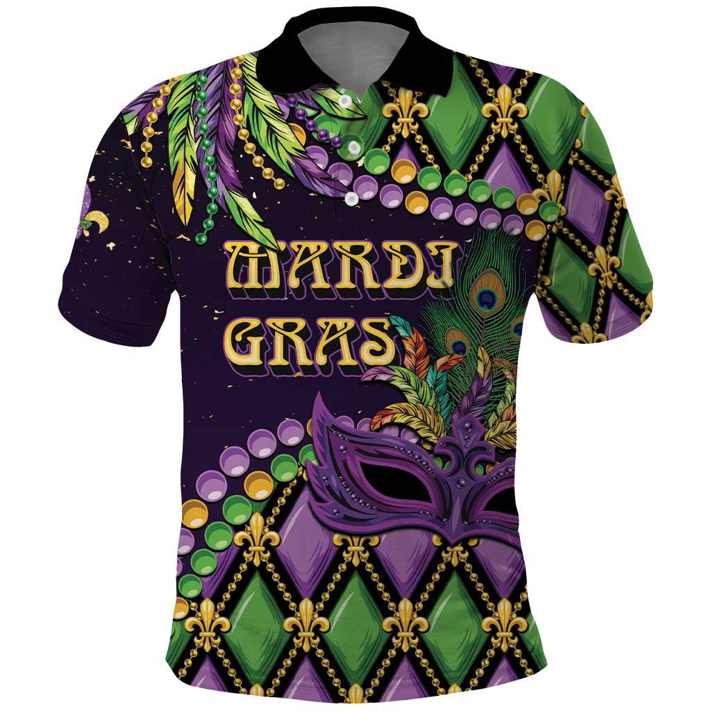 Personalized Mardi Gras Polo Shirt Luxury Mask Fleur De Lis - Wonder Print Shop