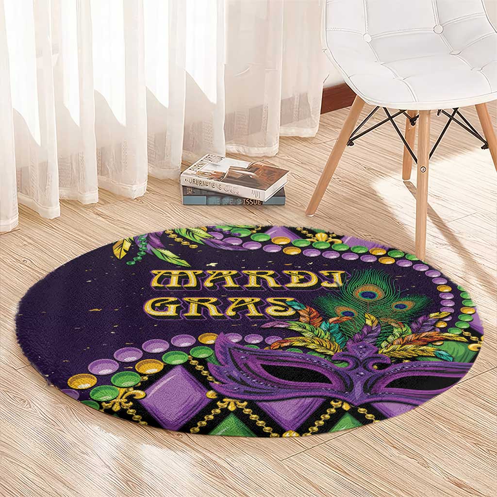Mardi Gras Round Carpet Luxury Mask Fleur De Lis