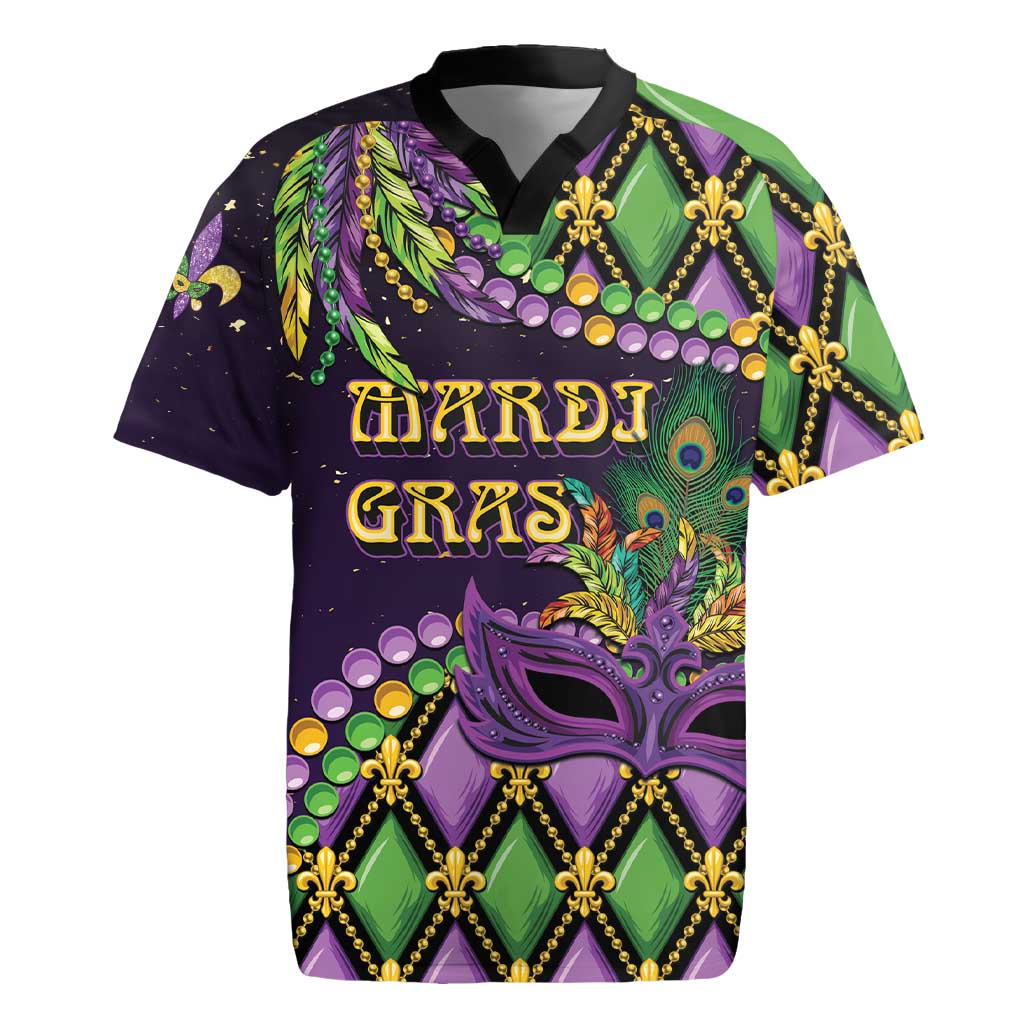 Personalized Mardi Gras Rugby Jersey Luxury Mask Fleur De Lis - Wonder Print Shop
