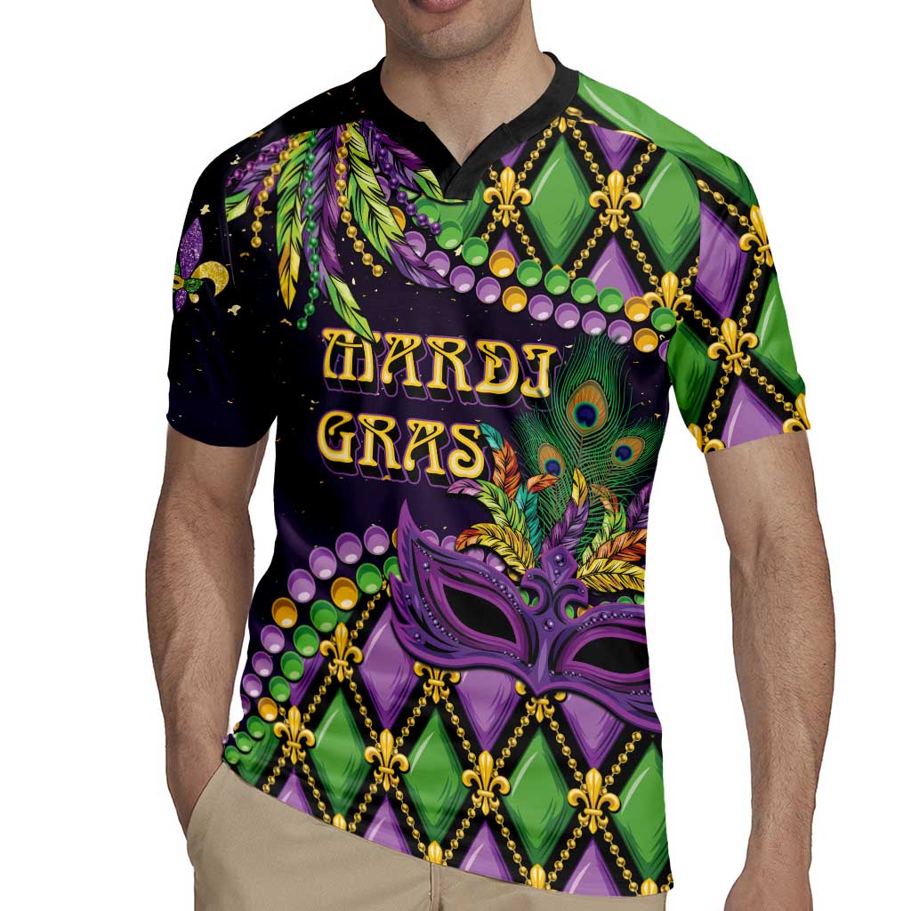 Personalized Mardi Gras Rugby Jersey Luxury Mask Fleur De Lis - Wonder Print Shop