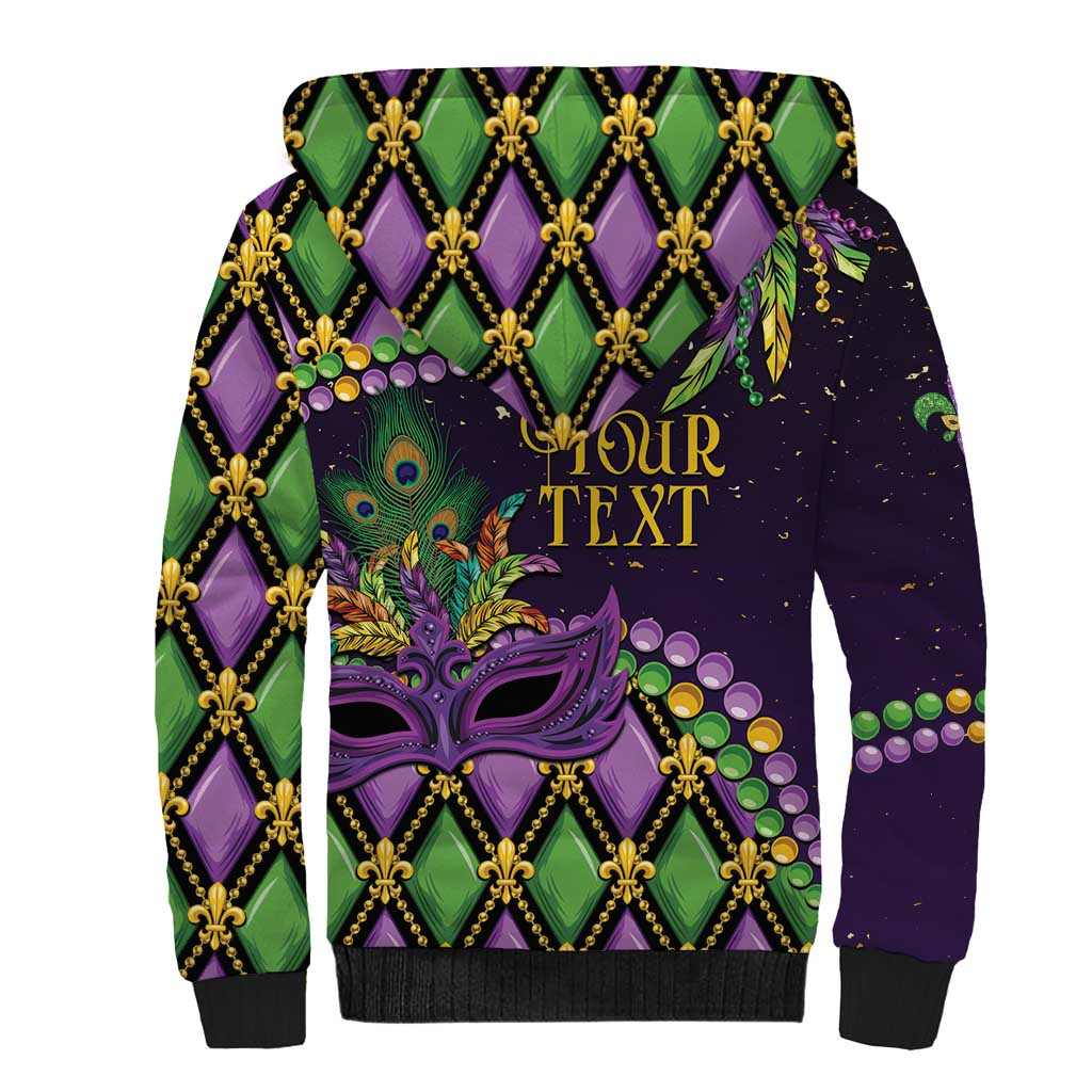 Personalized Mardi Gras Sherpa Hoodie Luxury Mask Fleur De Lis - Wonder Print Shop