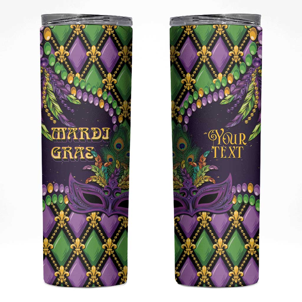Personalized Mardi Gras Skinny Tumbler Luxury Mask Fleur De Lis - Wonder Print Shop