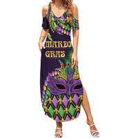 Personalized Mardi Gras Summer Maxi Dress Luxury Mask Fleur De Lis - Wonder Print Shop