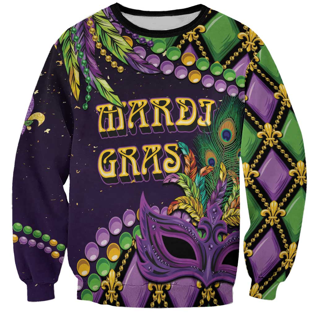 Personalized Mardi Gras Sweatshirt Luxury Mask Fleur De Lis - Wonder Print Shop