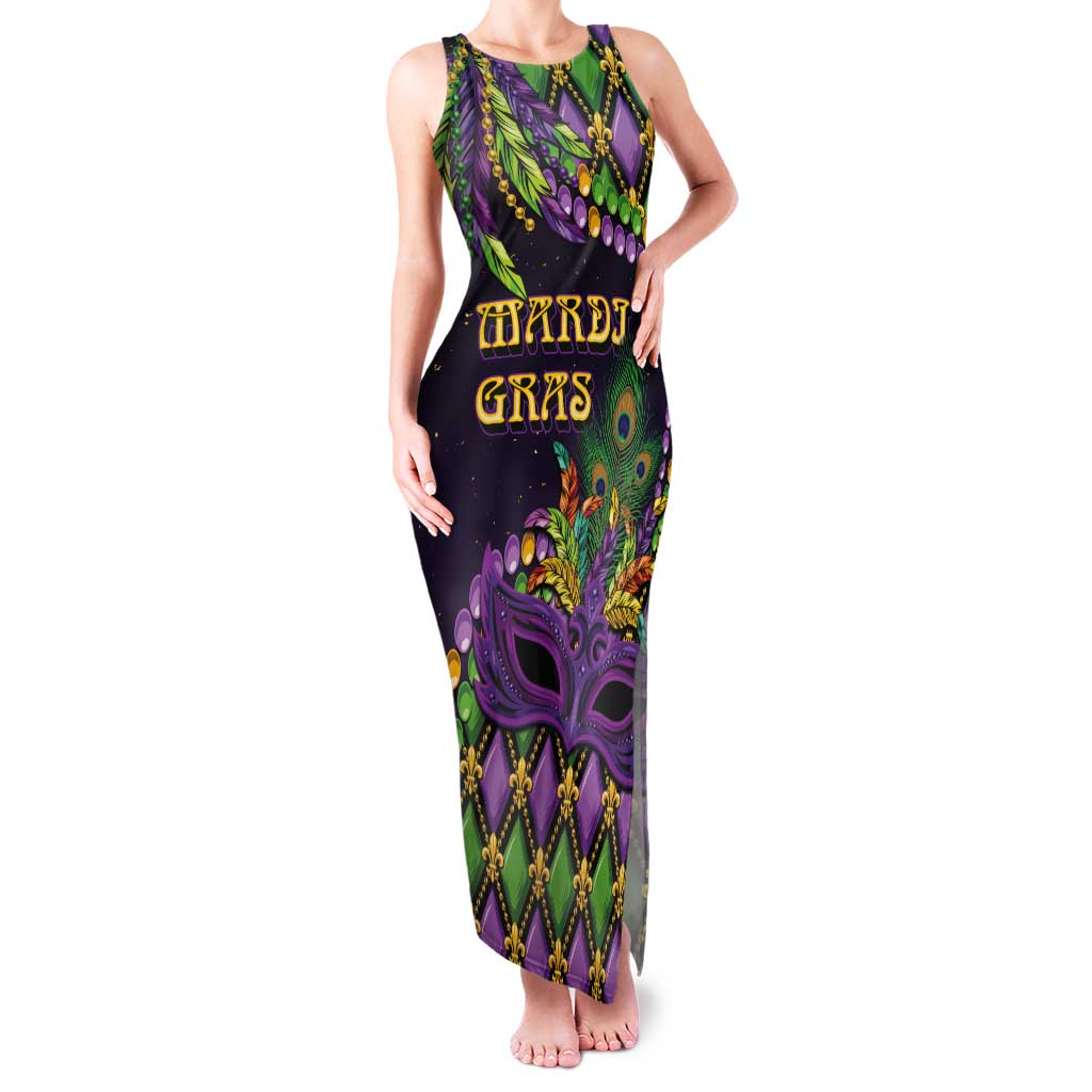 Personalized Mardi Gras Tank Maxi Dress Luxury Mask Fleur De Lis - Wonder Print Shop