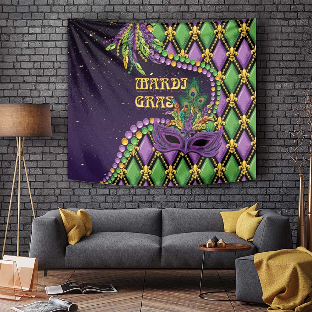 Mardi Gras Tapestry Luxury Mask Fleur De Lis - Wonder Print Shop