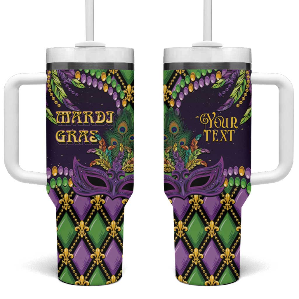 Personalized Mardi Gras Tumbler With Handle Luxury Mask Fleur De Lis - Wonder Print Shop