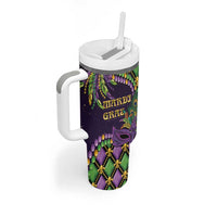 Personalized Mardi Gras Tumbler With Handle Luxury Mask Fleur De Lis - Wonder Print Shop