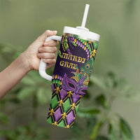 Personalized Mardi Gras Tumbler With Handle Luxury Mask Fleur De Lis - Wonder Print Shop