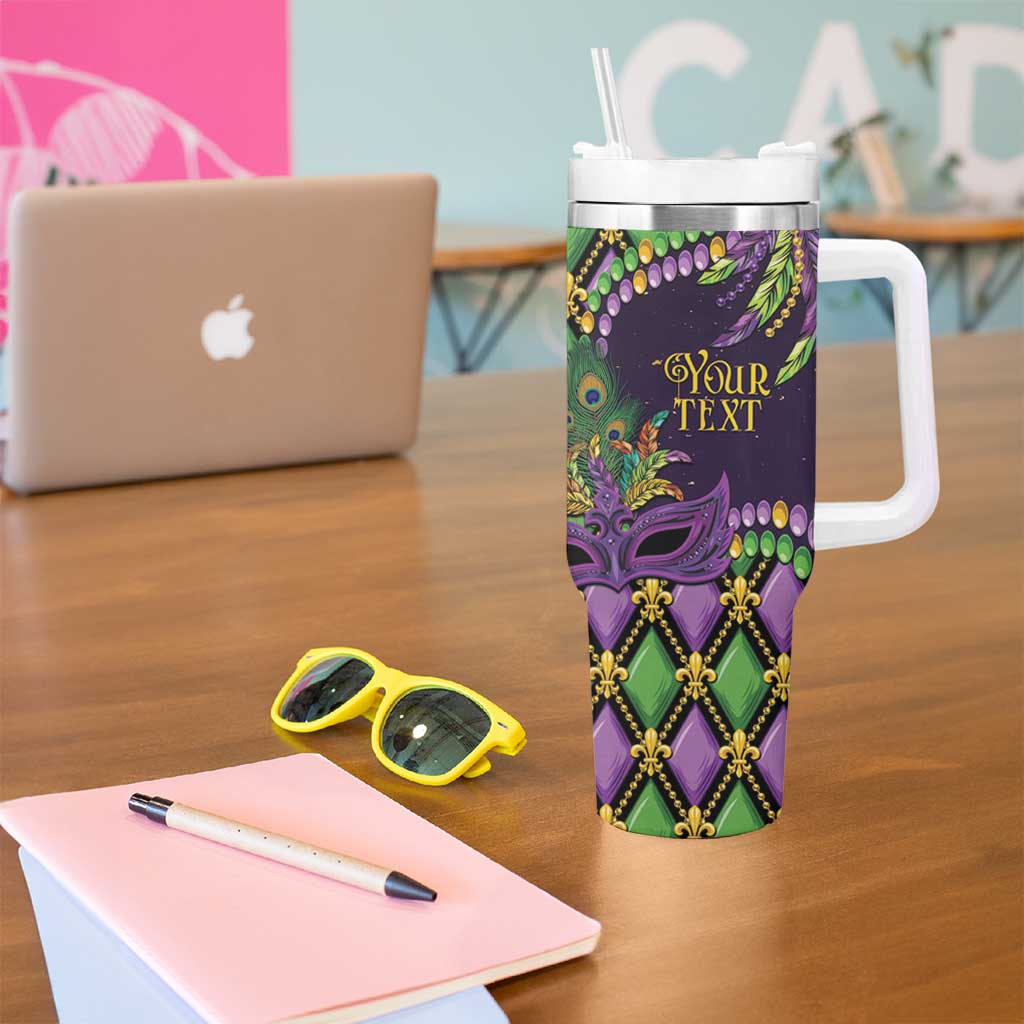 Personalized Mardi Gras Tumbler With Handle Luxury Mask Fleur De Lis - Wonder Print Shop