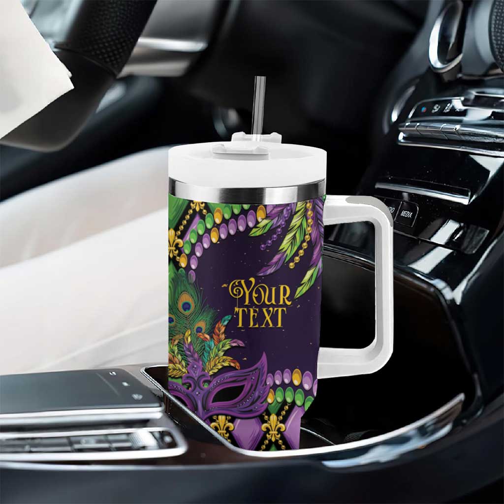 Personalized Mardi Gras Tumbler With Handle Luxury Mask Fleur De Lis - Wonder Print Shop