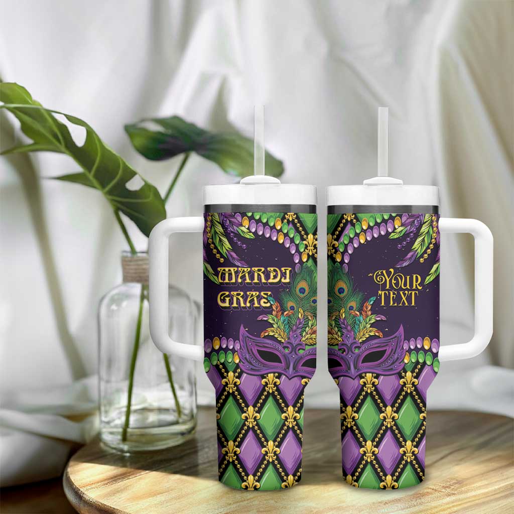 Personalized Mardi Gras Tumbler With Handle Luxury Mask Fleur De Lis - Wonder Print Shop