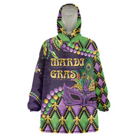 Personalized Mardi Gras Wearable Blanket Hoodie Luxury Mask Fleur De Lis - Wonder Print Shop