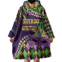 Personalized Mardi Gras Wearable Blanket Hoodie Luxury Mask Fleur De Lis - Wonder Print Shop