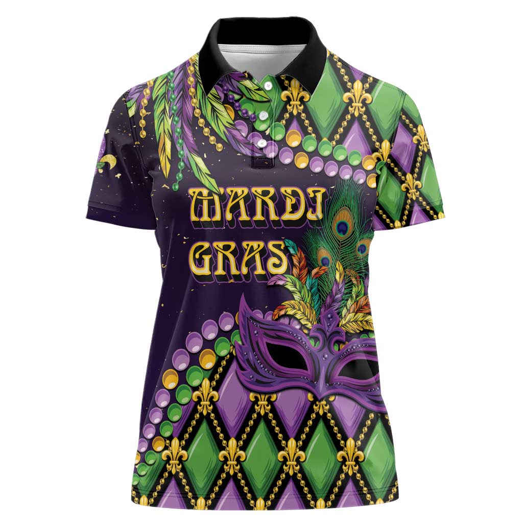 Personalized Mardi Gras Women Polo Shirt Luxury Mask Fleur De Lis - Wonder Print Shop