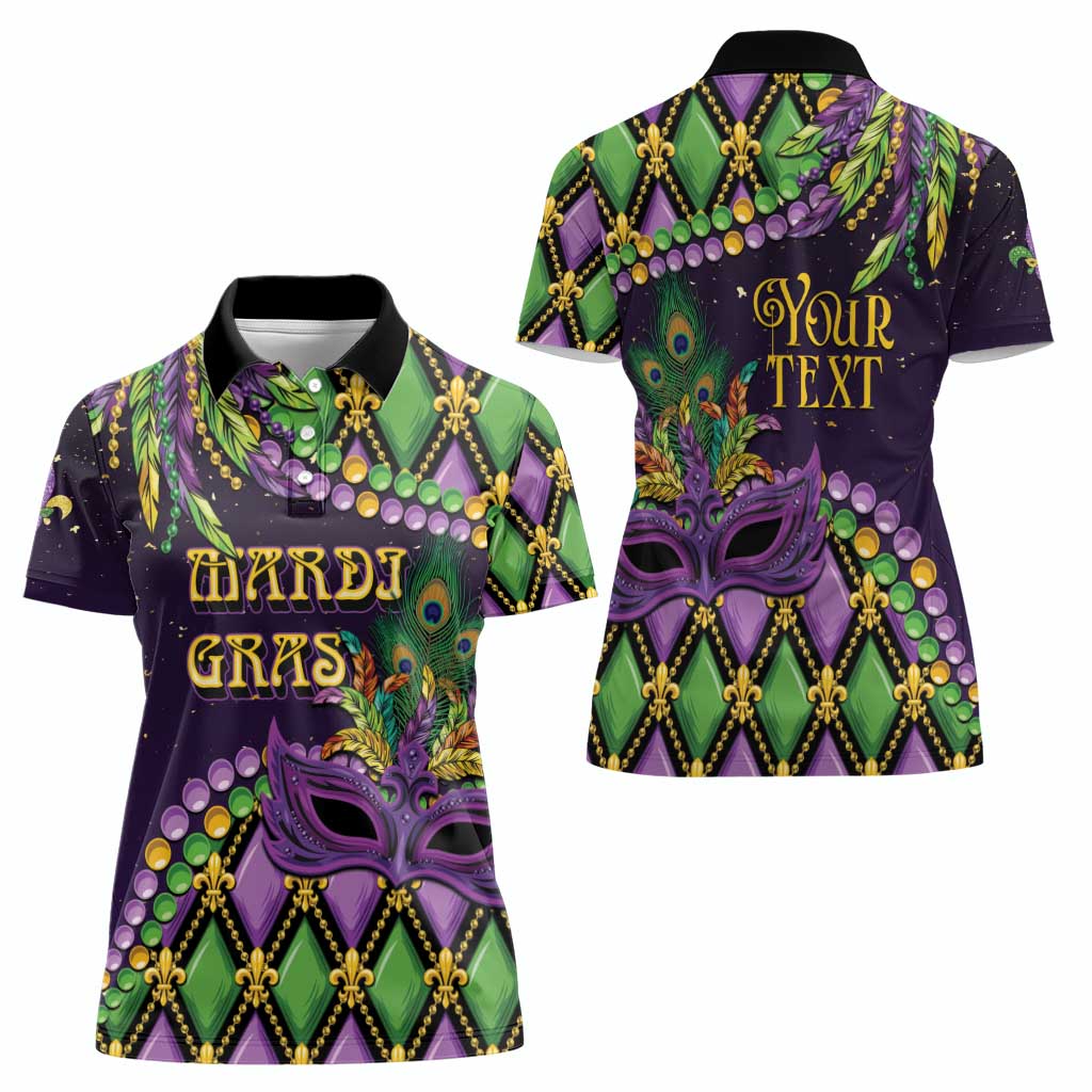 Personalized Mardi Gras Women Polo Shirt Luxury Mask Fleur De Lis - Wonder Print Shop