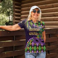 Personalized Mardi Gras Women Polo Shirt Luxury Mask Fleur De Lis - Wonder Print Shop