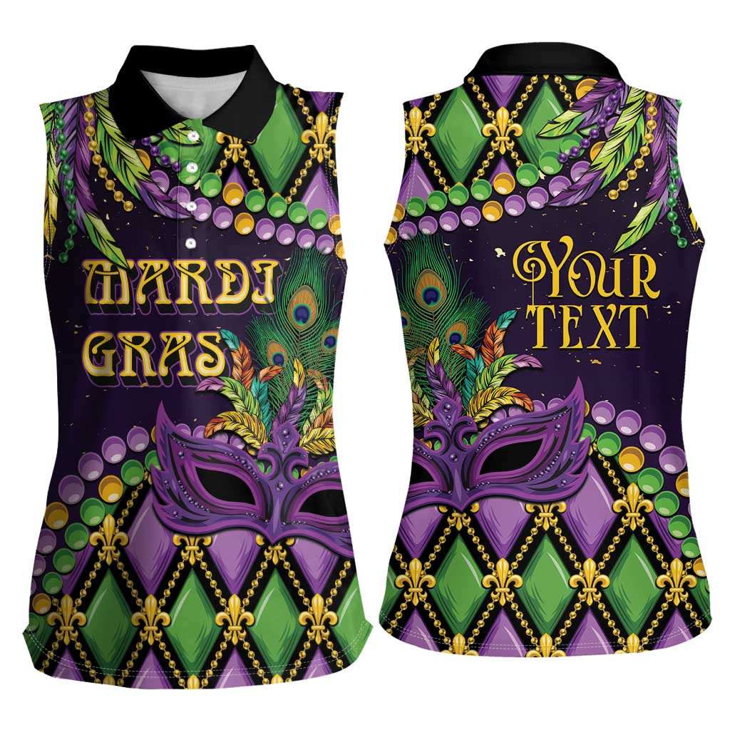 Personalized Mardi Gras Women Sleeveless Polo Shirt Luxury Mask Fleur De Lis - Wonder Print Shop