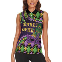 Personalized Mardi Gras Women Sleeveless Polo Shirt Luxury Mask Fleur De Lis - Wonder Print Shop