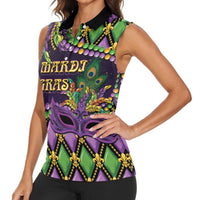 Personalized Mardi Gras Women Sleeveless Polo Shirt Luxury Mask Fleur De Lis - Wonder Print Shop