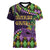 Personalized Mardi Gras Women V-Neck T-Shirt Luxury Mask Fleur De Lis - Wonder Print Shop