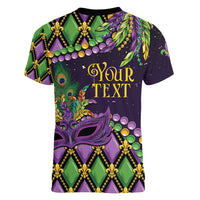 Personalized Mardi Gras Women V-Neck T-Shirt Luxury Mask Fleur De Lis - Wonder Print Shop
