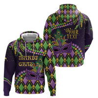 Personalized Mardi Gras Zip Hoodie Luxury Mask Fleur De Lis - Wonder Print Shop