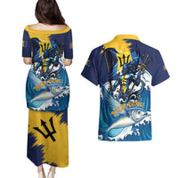 Personalized Barbados God Of The Sea Couples Matching Puletasi and Hawaiian Shirt Bajan Flying Fish Special Version - Wonder Print Shop