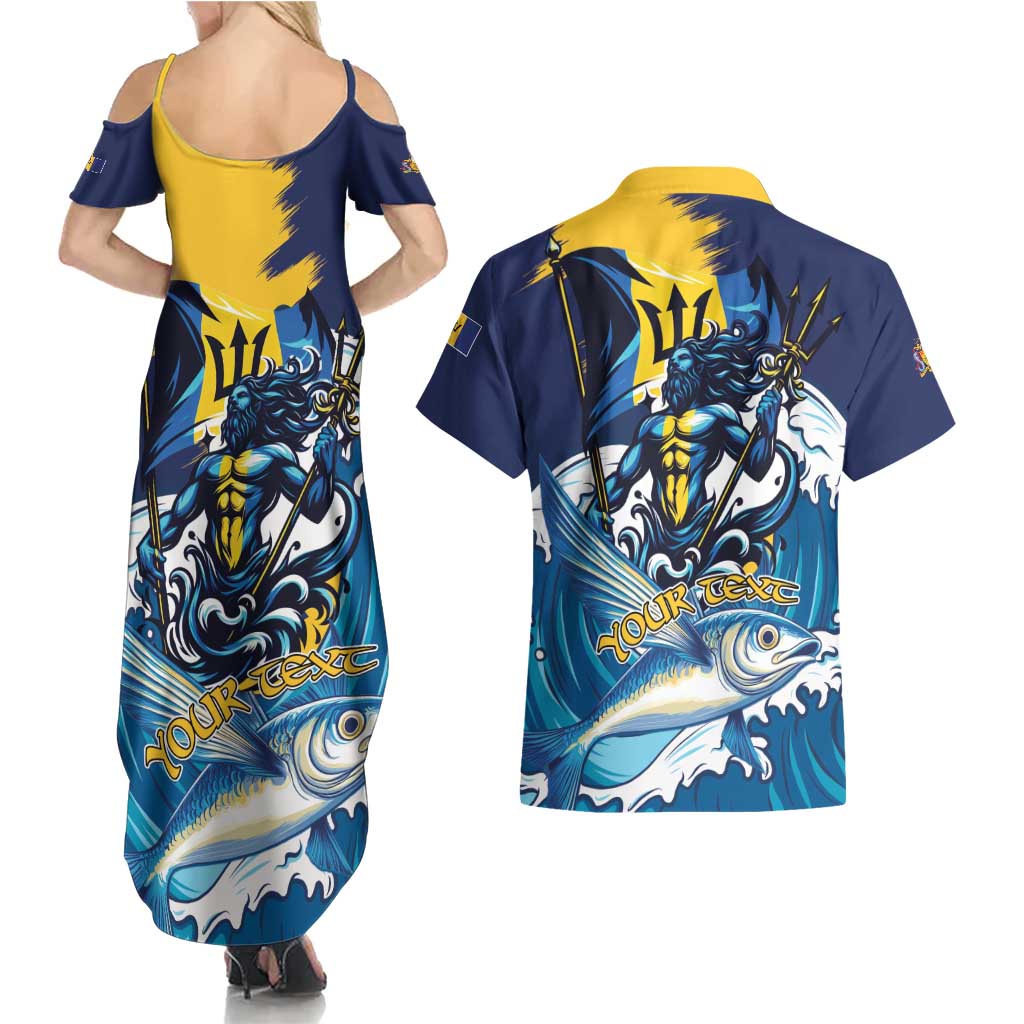 Personalized Barbados God Of The Sea Couples Matching Summer Maxi Dress and Hawaiian Shirt Bajan Flying Fish Special Version - Wonder Print Shop
