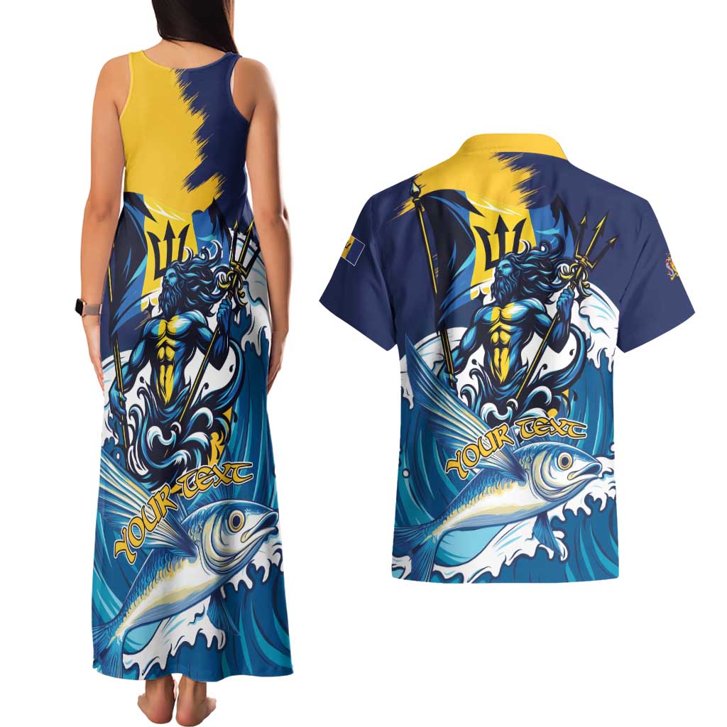 Personalized Barbados God Of The Sea Couples Matching Tank Maxi Dress and Hawaiian Shirt Bajan Flying Fish Special Version - Wonder Print Shop