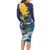 Personalized Barbados God Of The Sea Family Matching Long Sleeve Bodycon Dress and Hawaiian Shirt Bajan Flying Fish Special Version - Wonder Print Shop