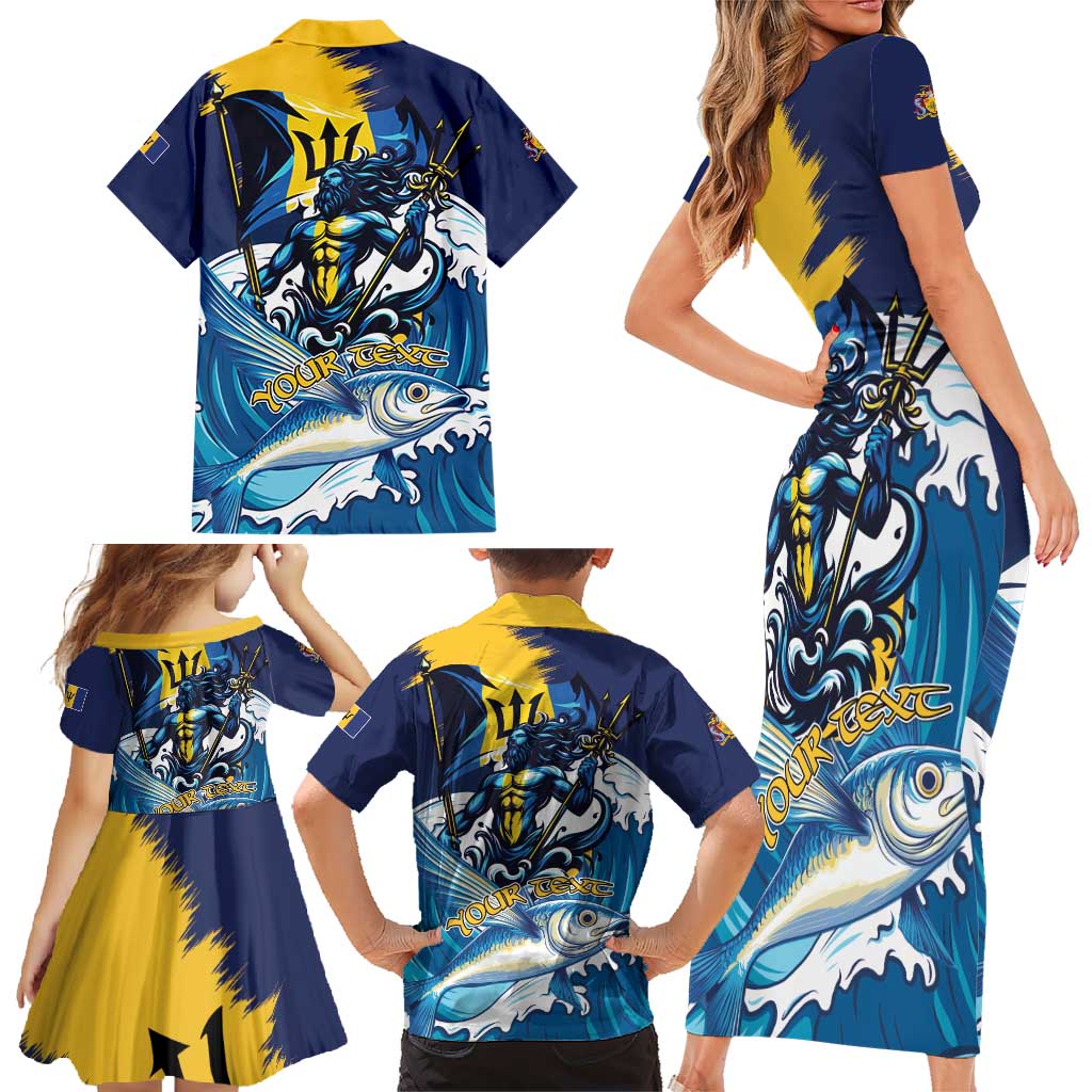Personalized Barbados God Of The Sea Family Matching Short Sleeve Bodycon Dress and Hawaiian Shirt Bajan Flying Fish Special Version - Wonder Print Shop