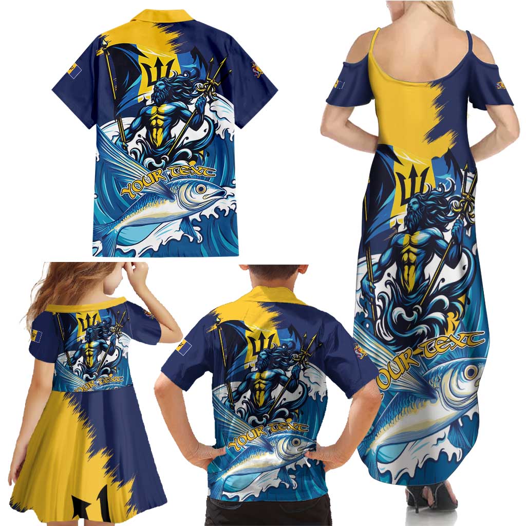 Personalized Barbados God Of The Sea Family Matching Summer Maxi Dress and Hawaiian Shirt Bajan Flying Fish Special Version - Wonder Print Shop