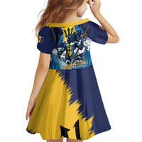 Personalized Barbados God Of The Sea Kid Short Sleeve Dress Bajan Flying Fish Special Version - Wonder Print Shop