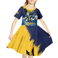 Personalized Barbados God Of The Sea Kid Short Sleeve Dress Bajan Flying Fish Special Version - Wonder Print Shop