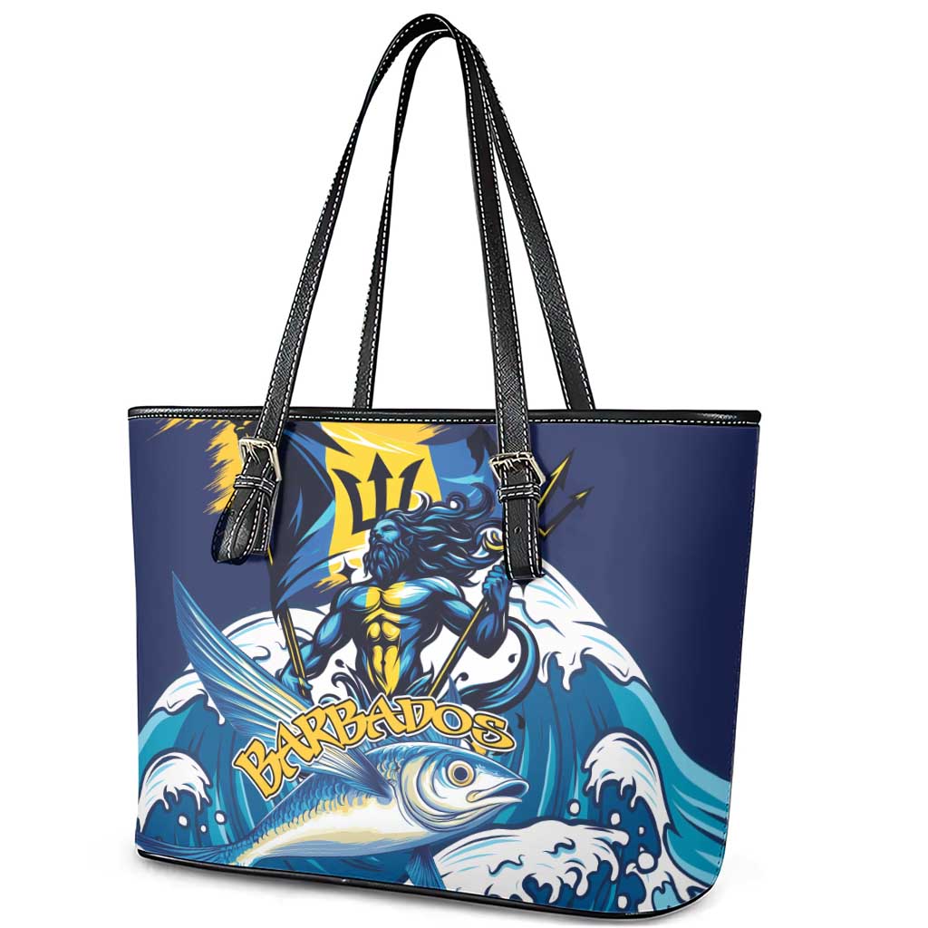 Barbados God Of The Sea Leather Tote Bag Bajan Flying Fish Special Version - Wonder Print Shop