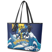 Barbados God Of The Sea Leather Tote Bag Bajan Flying Fish Special Version - Wonder Print Shop