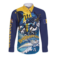 Personalized Barbados God Of The Sea Long Sleeve Button Shirt Bajan Flying Fish Special Version - Wonder Print Shop