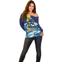 Personalized Barbados God Of The Sea Off Shoulder Sweater Bajan Flying Fish Special Version - Wonder Print Shop