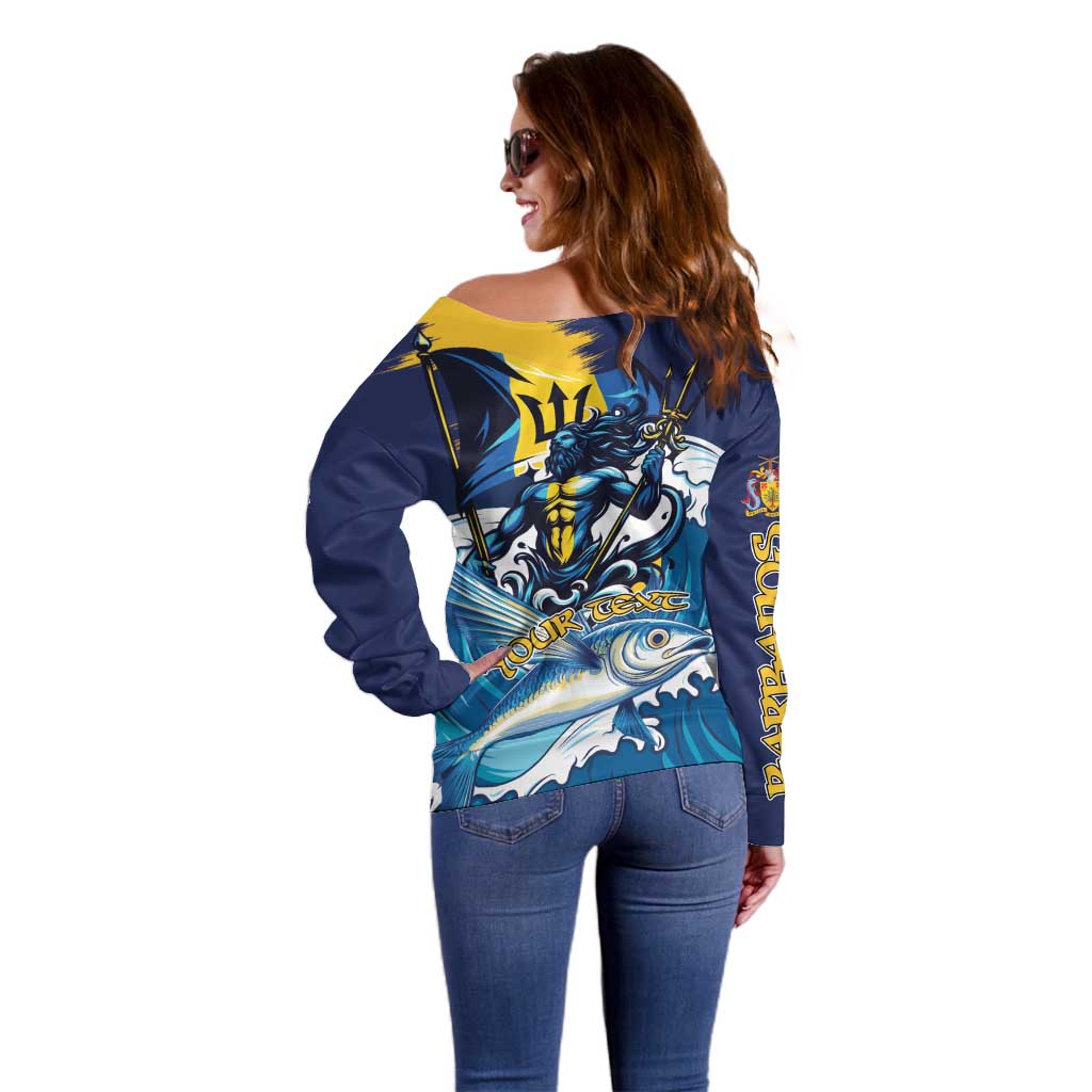 Personalized Barbados God Of The Sea Off Shoulder Sweater Bajan Flying Fish Special Version - Wonder Print Shop