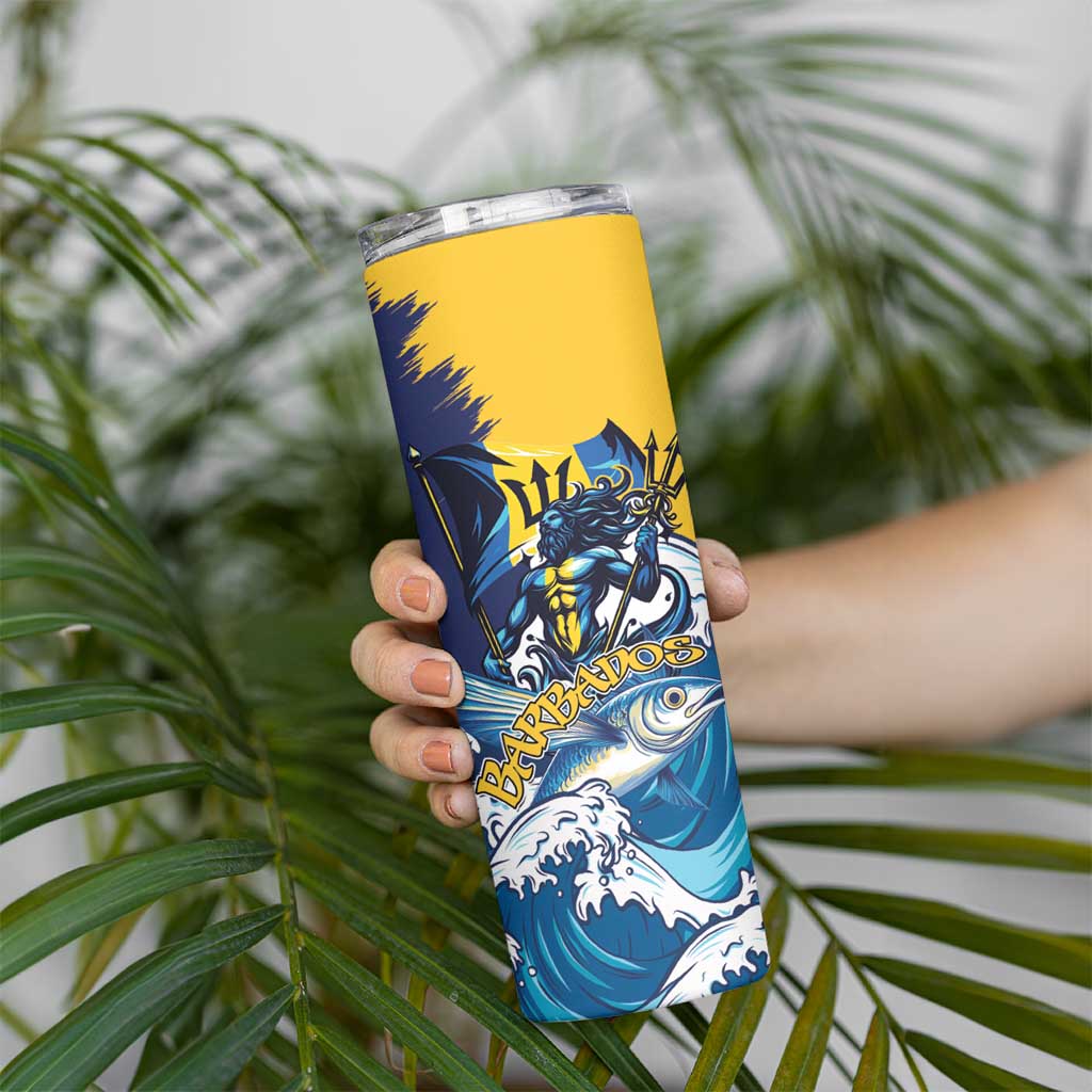 Personalized Barbados God Of The Sea Skinny Tumbler Bajan Flying Fish Special Version - Wonder Print Shop