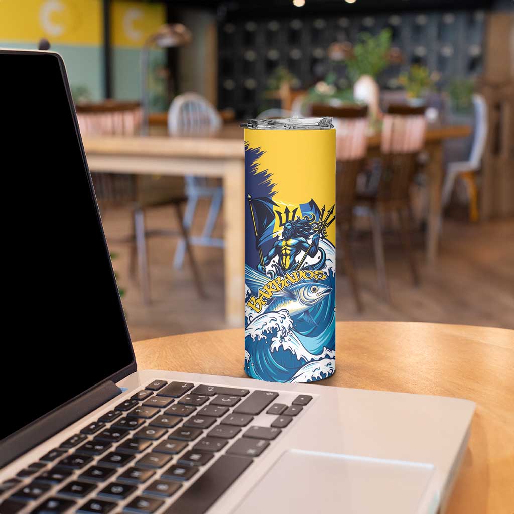 Personalized Barbados God Of The Sea Skinny Tumbler Bajan Flying Fish Special Version - Wonder Print Shop