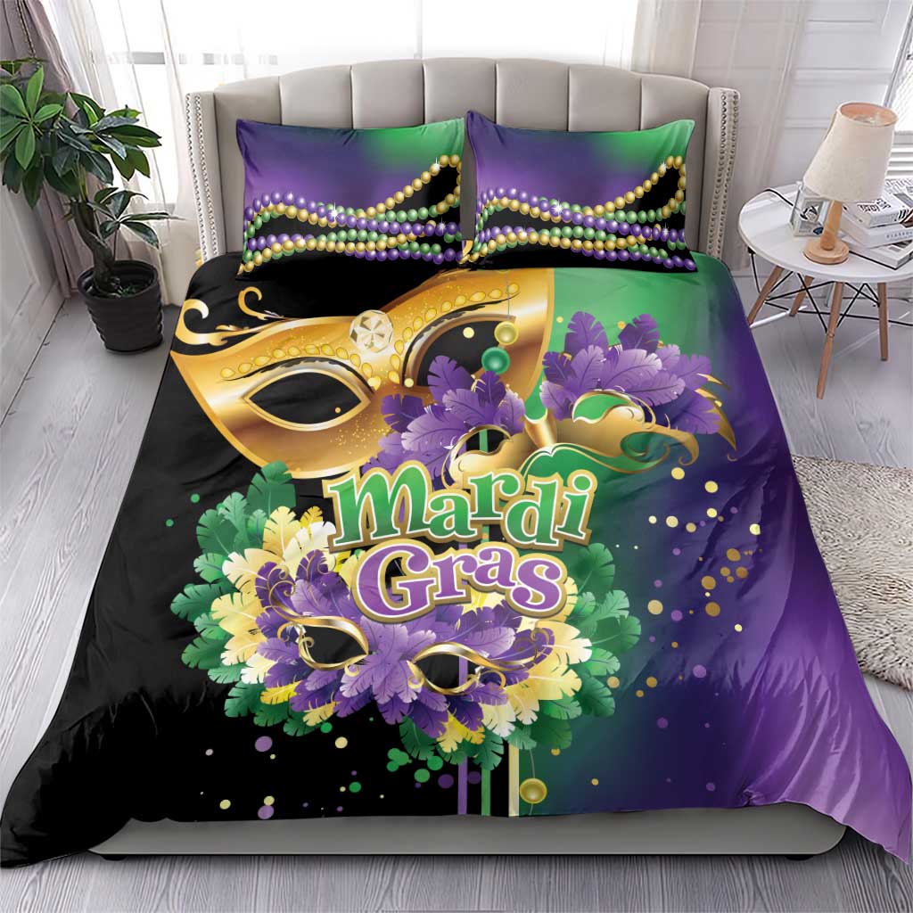 Personalized Mardi Gras Bedding Set Carnival Feathers Masks