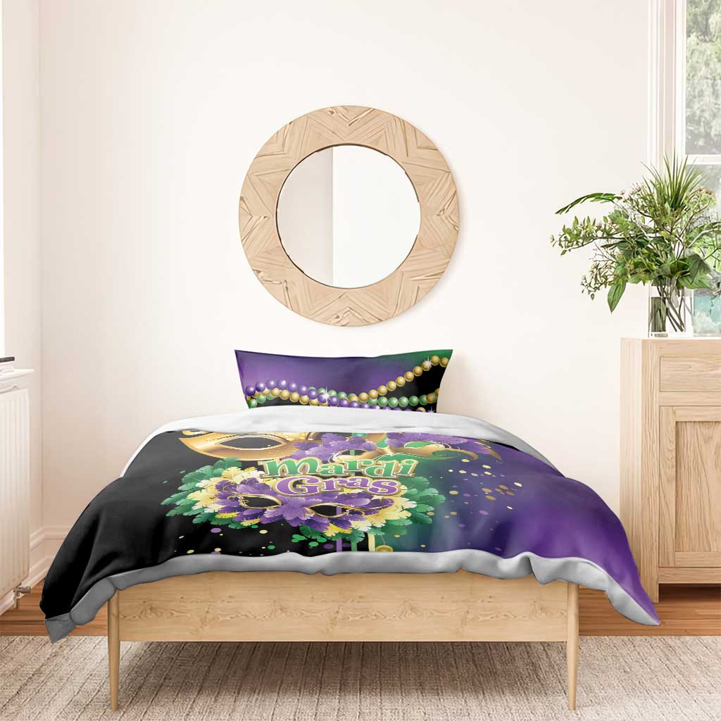 Personalized Mardi Gras Bedding Set Carnival Feathers Masks