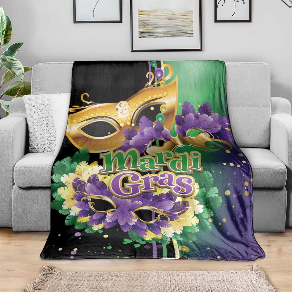 Personalized Mardi Gras Blanket Carnival Feathers Masks