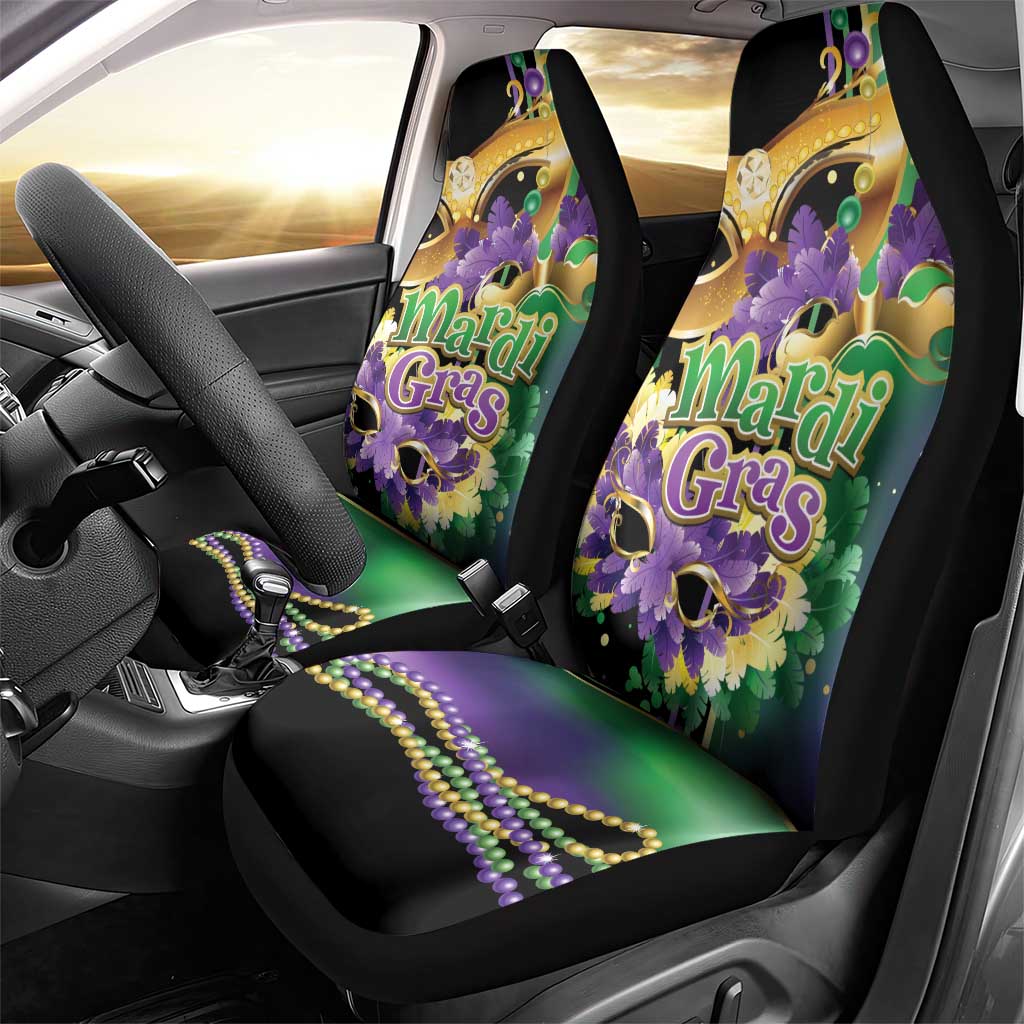 Personalized Mardi Gras Car Seat Cover Carnival Feathers Masks