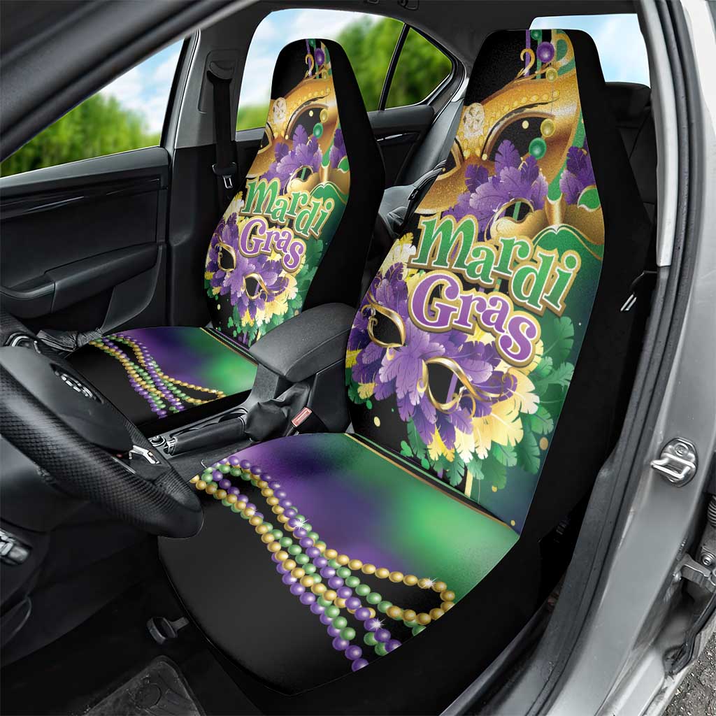 Personalized Mardi Gras Car Seat Cover Carnival Feathers Masks