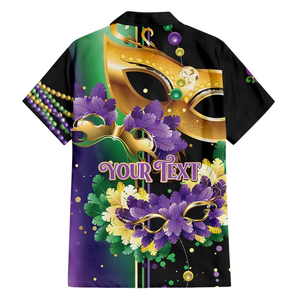 Personalized Mardi Gras Family Matching Off Shoulder Short Dress and Hawaiian Shirt Carnival Feathers Masks